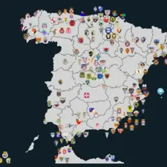 Mapa de España con escudos de equipos de fútbol. ¿Cuántos equipos suben a primera?