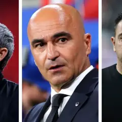 Tres entrenadores sin equipo: Valverde, Roberto Martínez y Xavi Hernández, con miradas pensativas.