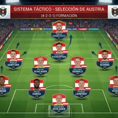 Formación táctica 4-2-3-1 de los equipos de Austria, con jugadores como Arnautovic y Sabitzer.