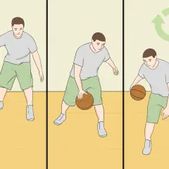 Un jugador practica el rebote baloncesto, mostrando diferentes etapas del dribbling.