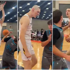 Jugador de baloncesto con el pie mas grande, realiza un mate espectacular.