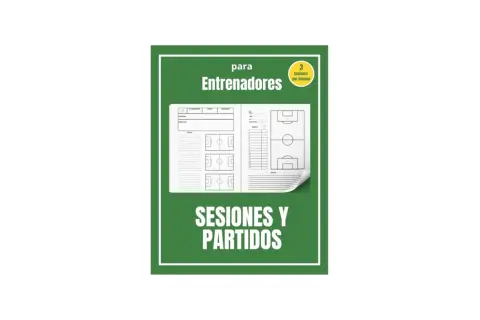 Plantillas entrenamiento futbol para entrenadores. Cuaderno con campos de fútbol y espacio para notas de sesiones y partidos.