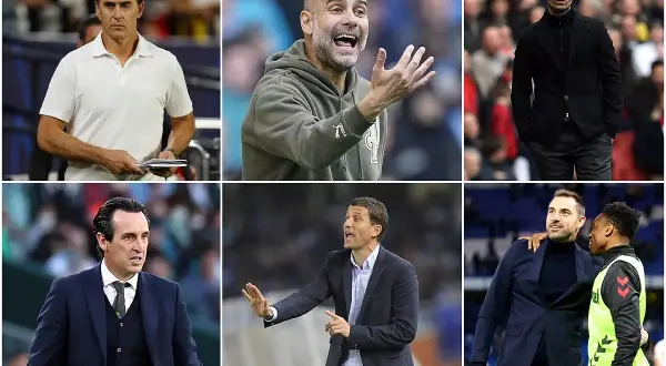 Seis entrenadores españoles en la Premier League: Lopetegui, Guardiola, Arteta, Emery, De Zerbi y un jugador.