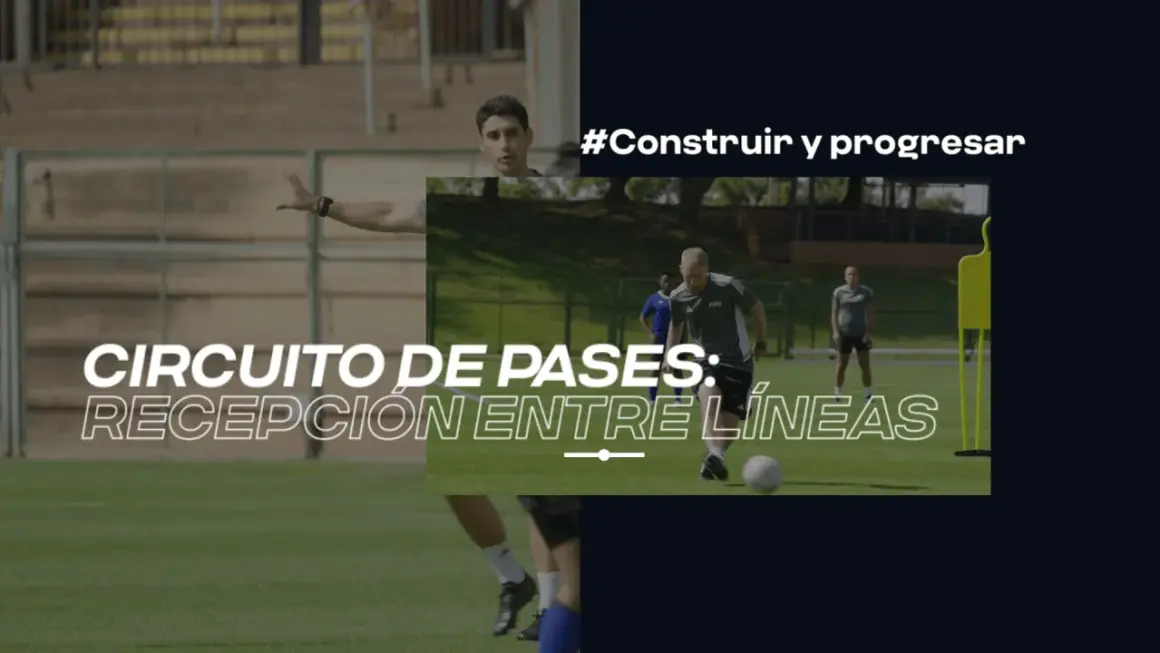 Entrenadores dirigen un circuito técnico de fútbol para mejorar la recepción entre líneas.