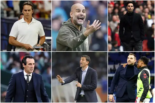 Seis entrenadores españoles en la Premier League: Lopetegui, Guardiola, Arteta, Emery, De Zerbi y un jugador.