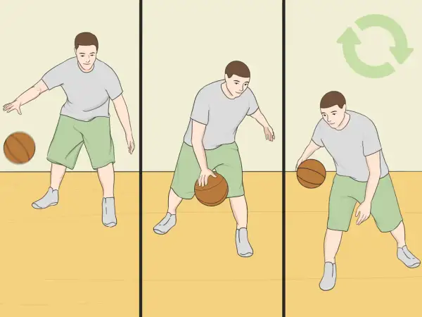 Un jugador practica el rebote baloncesto, mostrando diferentes etapas del dribbling.