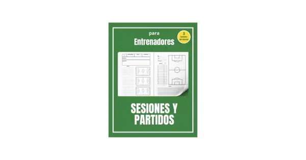 Plantillas entrenamiento futbol para entrenadores. Cuaderno con campos de fútbol y espacio para notas de sesiones y partidos.